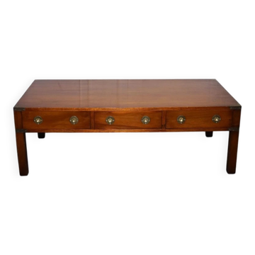 Table Basse Vintage Military Campaign en Bois d'If et Laiton