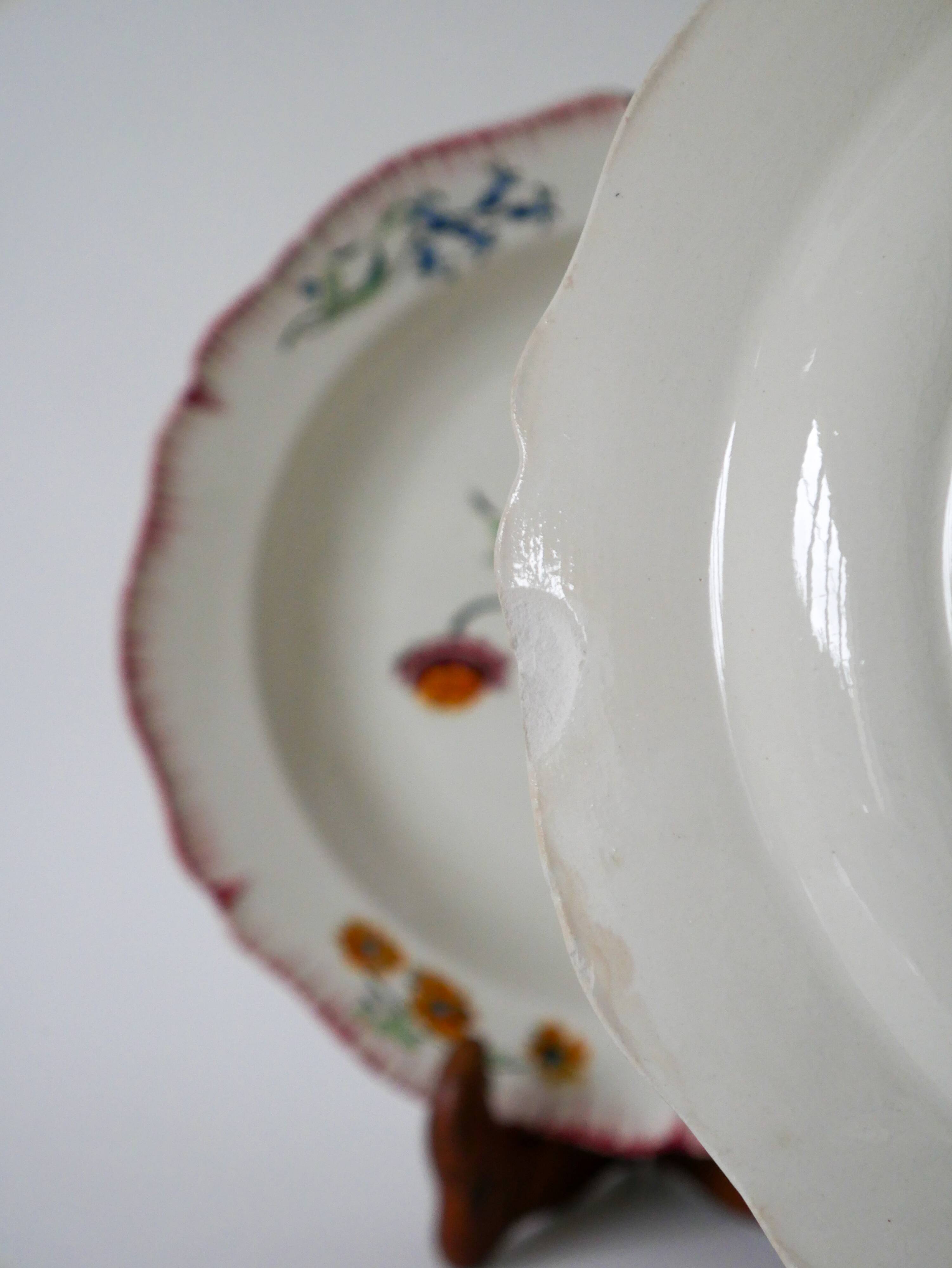 Set of 4 Salin soup plates with serrated edges with flowers Salins 1950