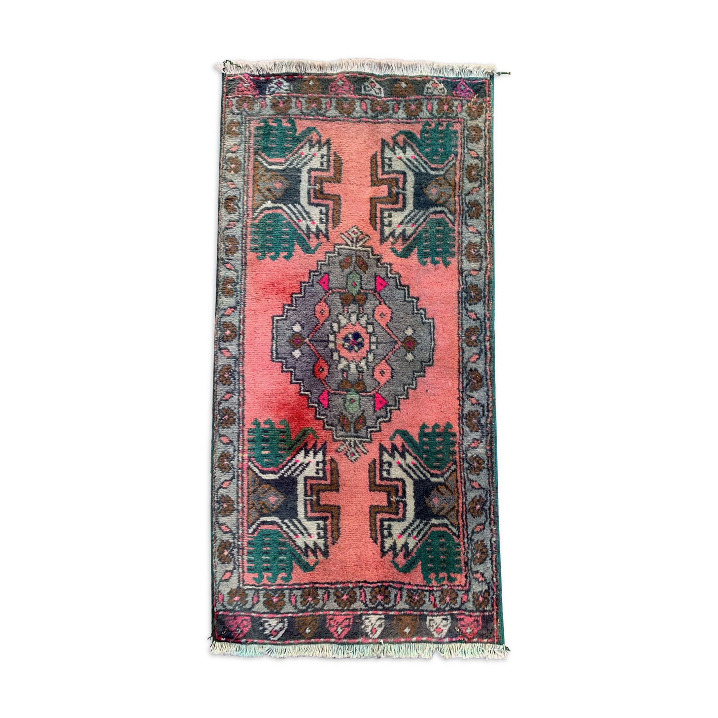 Small Vintage Turkish Rug 105x52 cm, Short Runner, Tribal, Shabby Chic