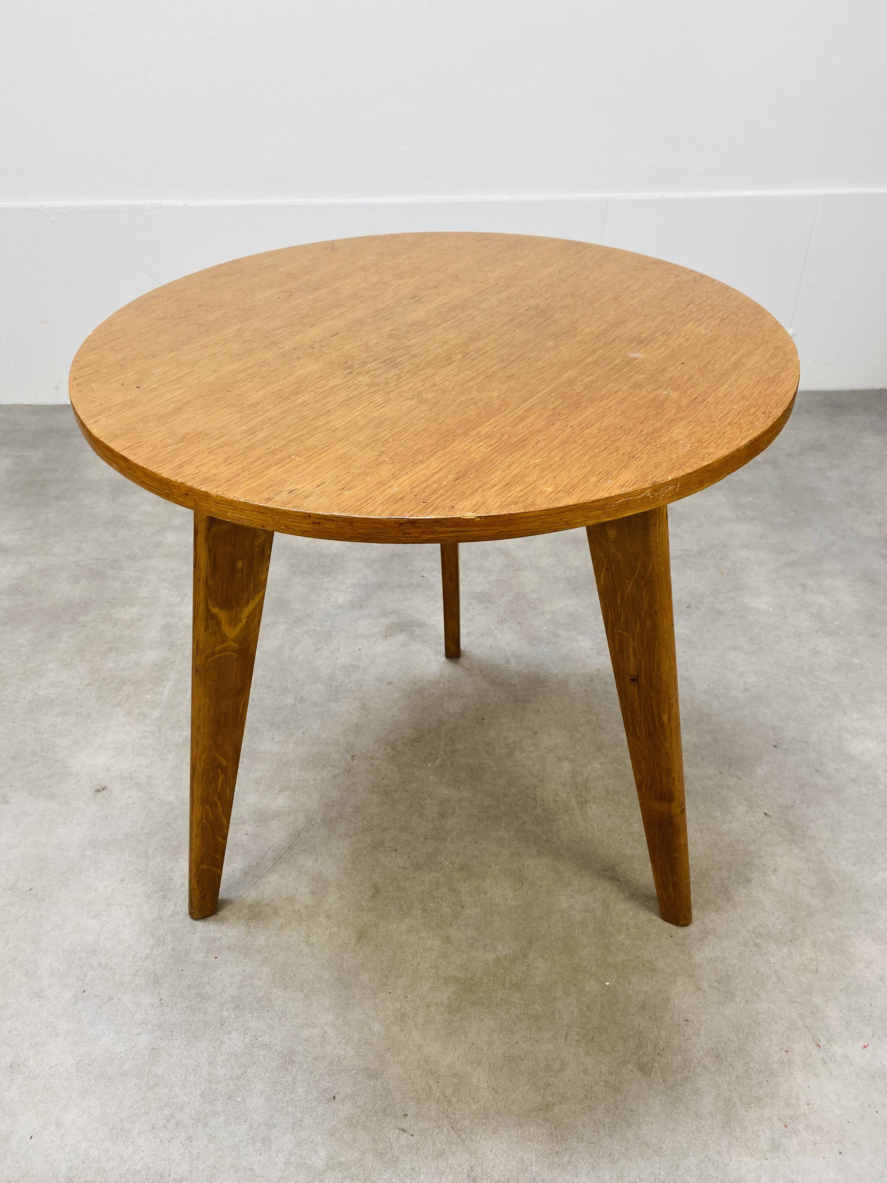 50's vintage wooden tripod side table with compass base