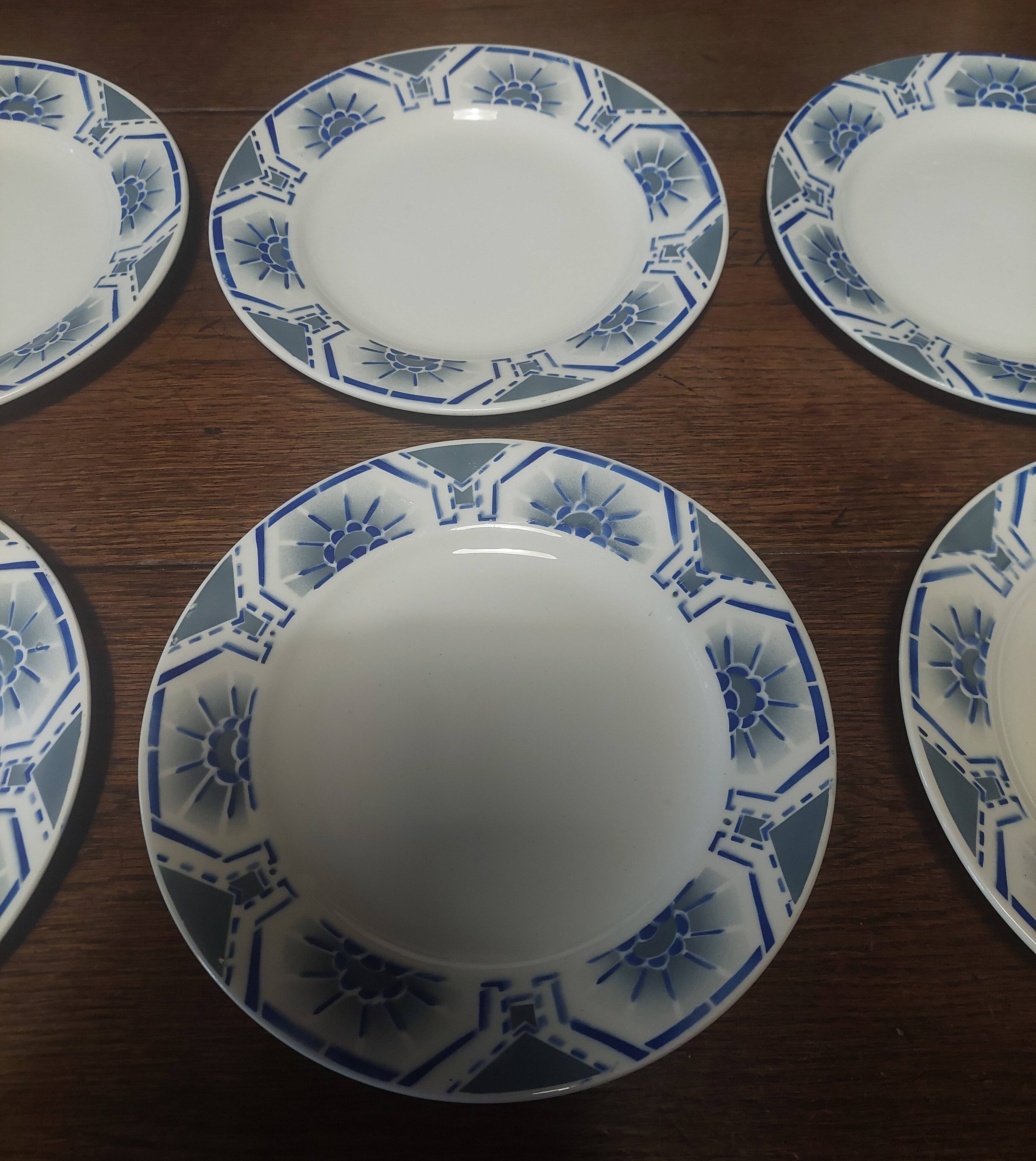 Flat plates set of six ironstone Saint Amand Egypt decoration
