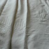 Old hand-embroidered linen sheet 2.42 x 3.17 m MR monogram Early 20th art deco