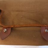 Valise ancienne en cuir, piqûres de sellier, avec housse monogrammée, années 1930/1940.