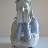 Virgin Mary statue bust in polychrome porcelain Virgin with crown of roses