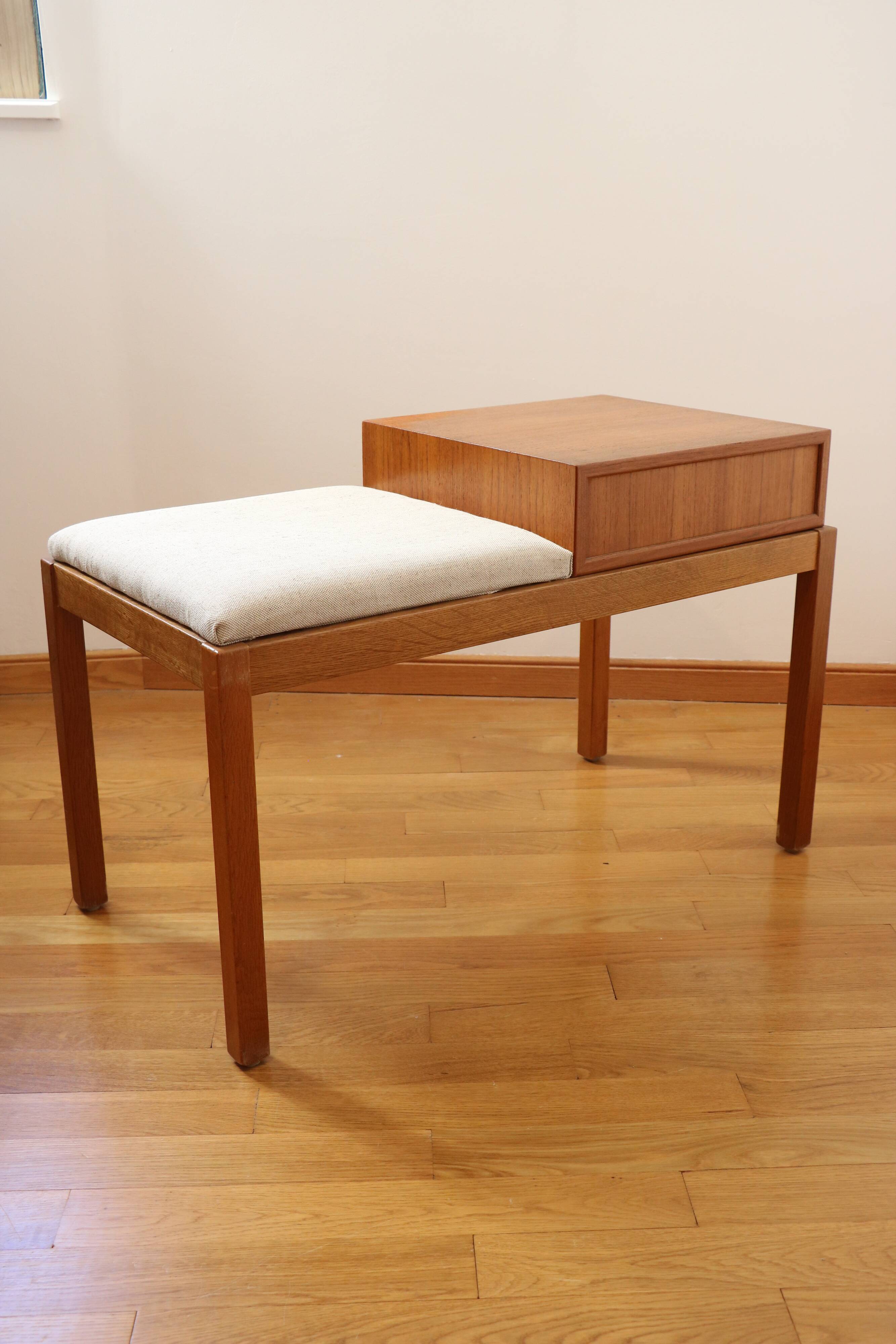Entrance bench, Scandinavian modular telephone bench, teak, 1960