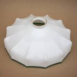 White opaline lampshade with green translucent border