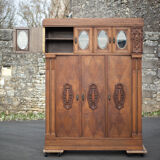 Bookcase carved wood 3 old doors, bookcase window beveled