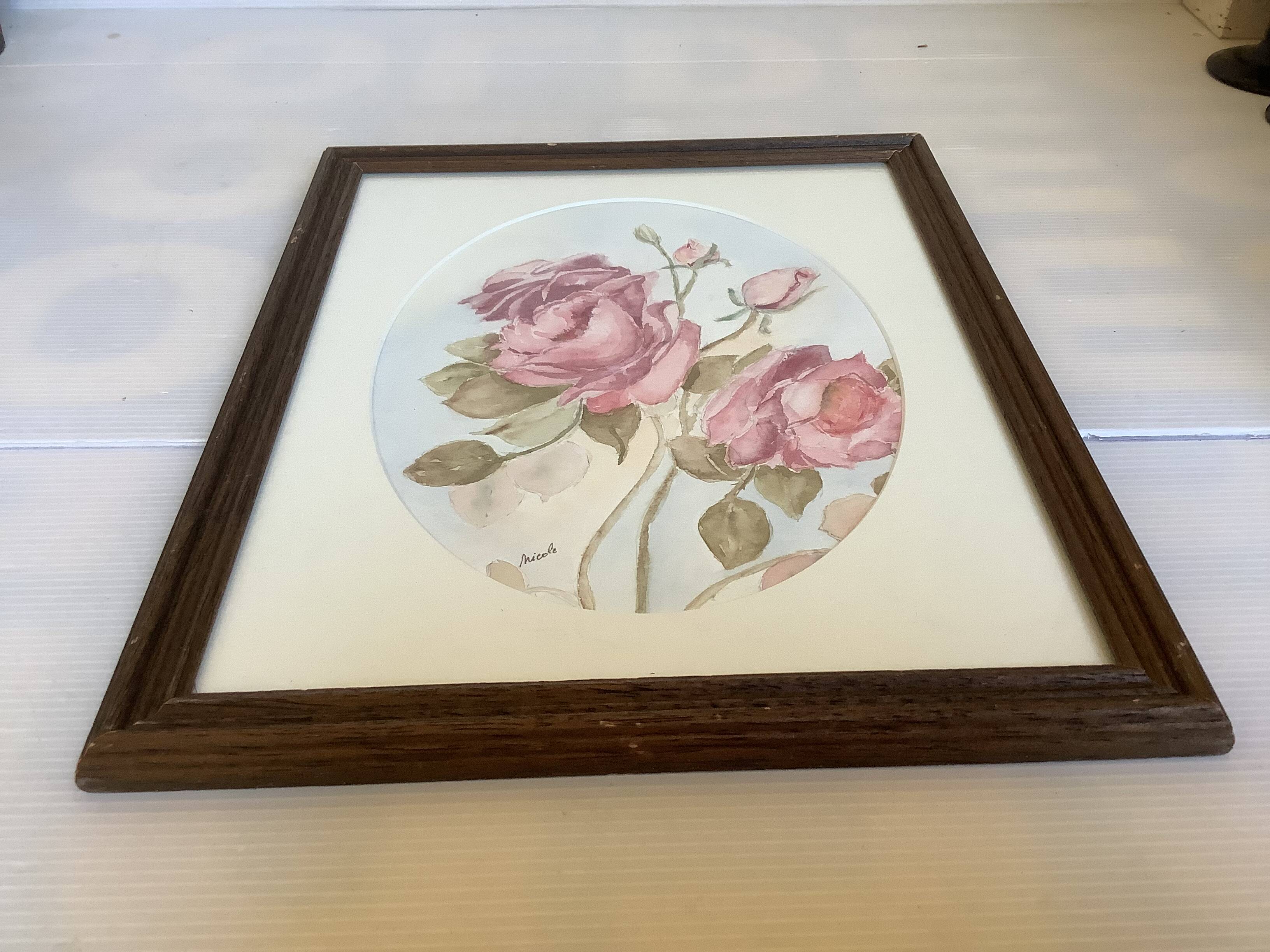 Tableau bouquet de roses aquarelle signée