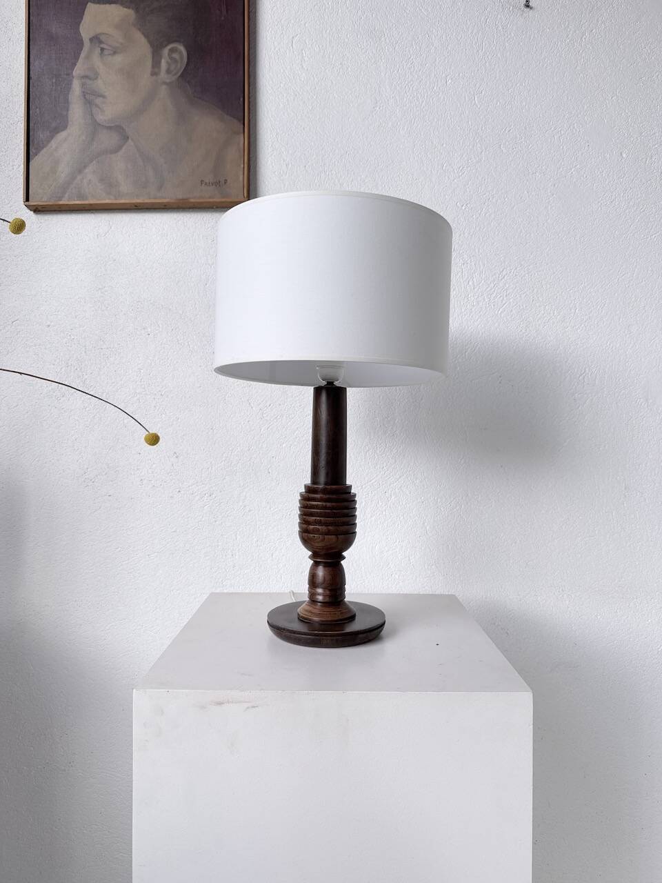 1940s Art Deco oak desk lamp