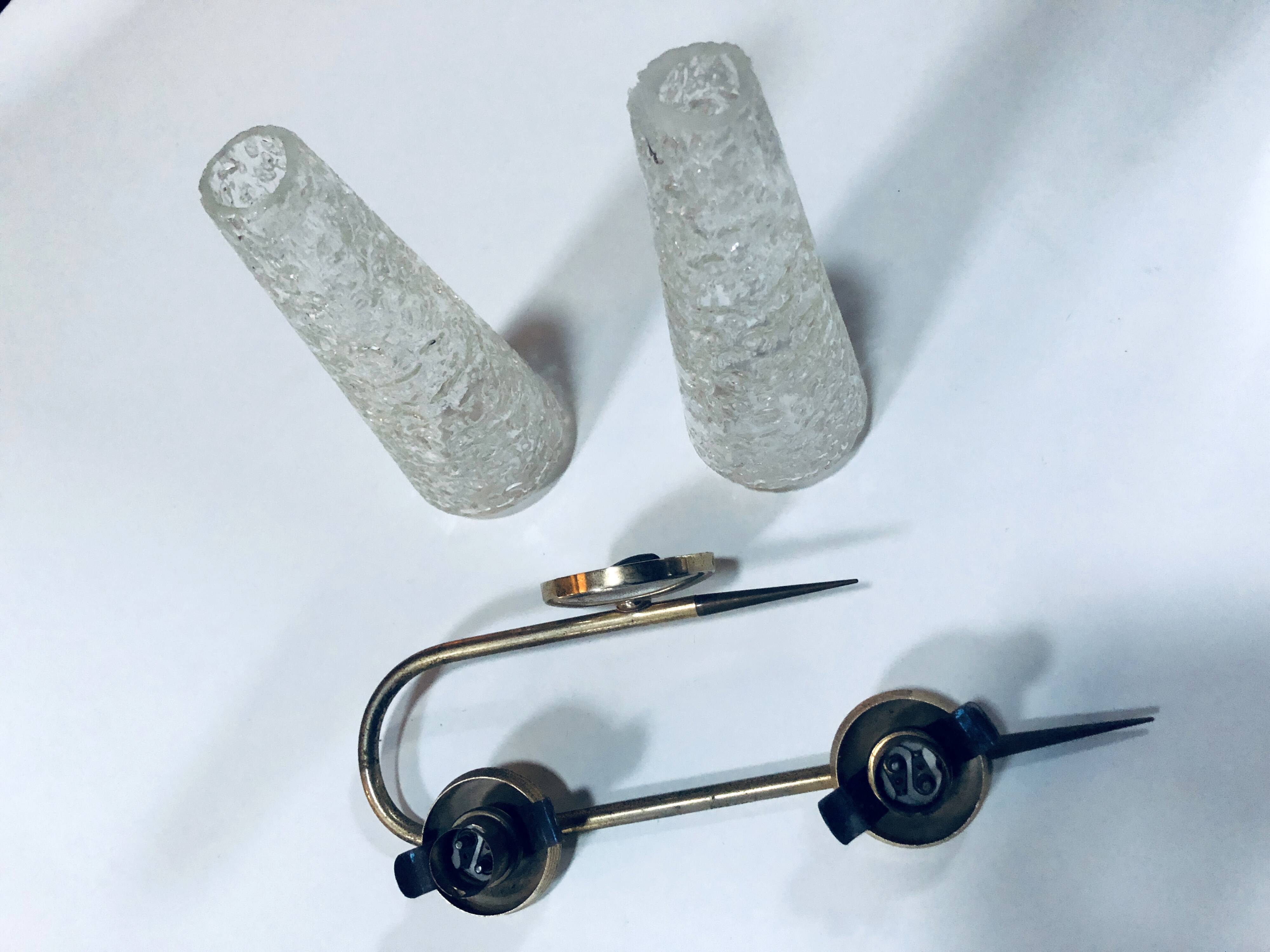 Vintage double wall light • steel, brass & glass • 1950