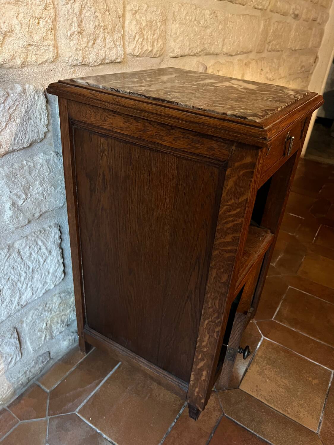 Antique bedside table with marble top