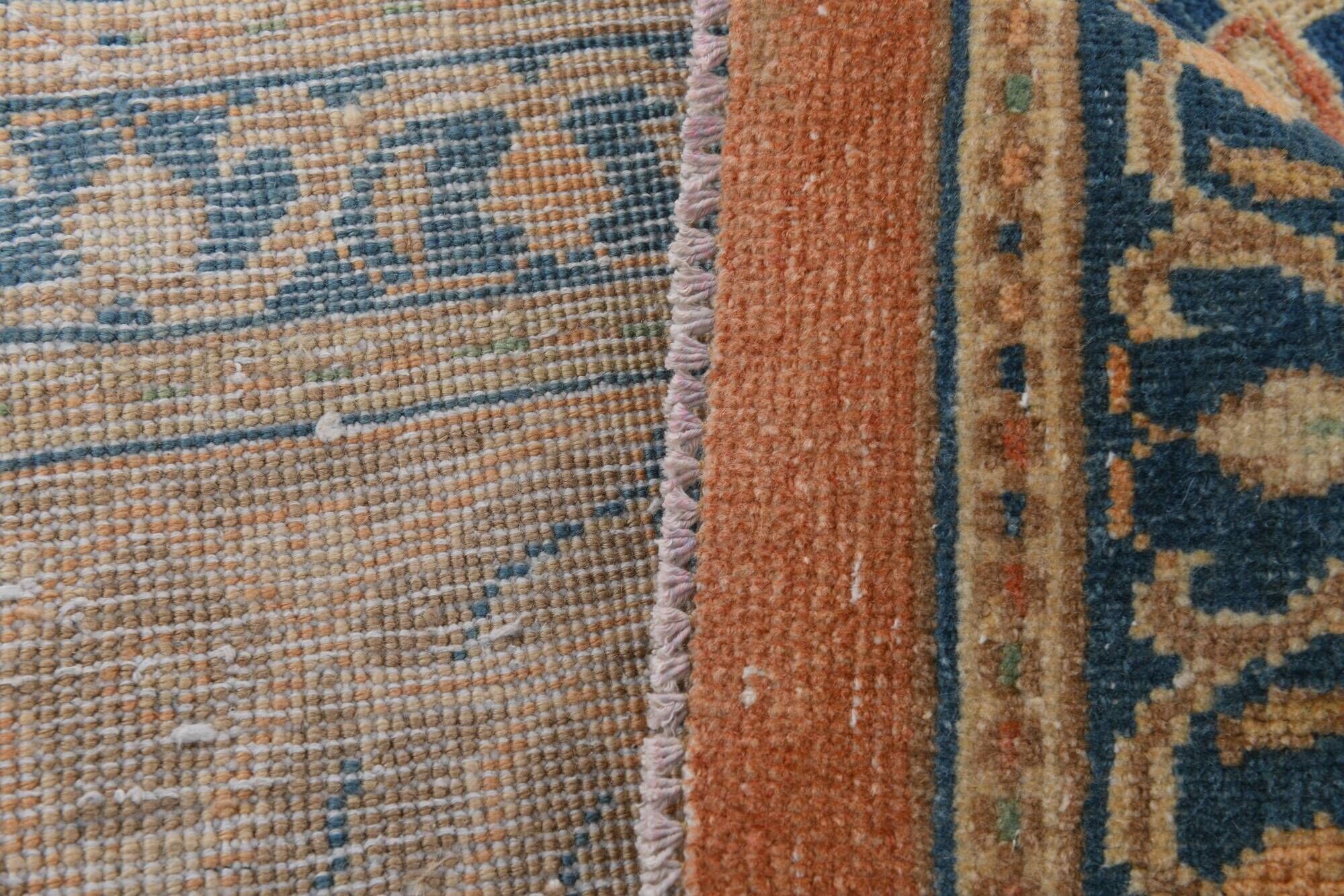 Vintage Turkish wool rug in terracotta beige with flowers, 10 × 13 feet.
