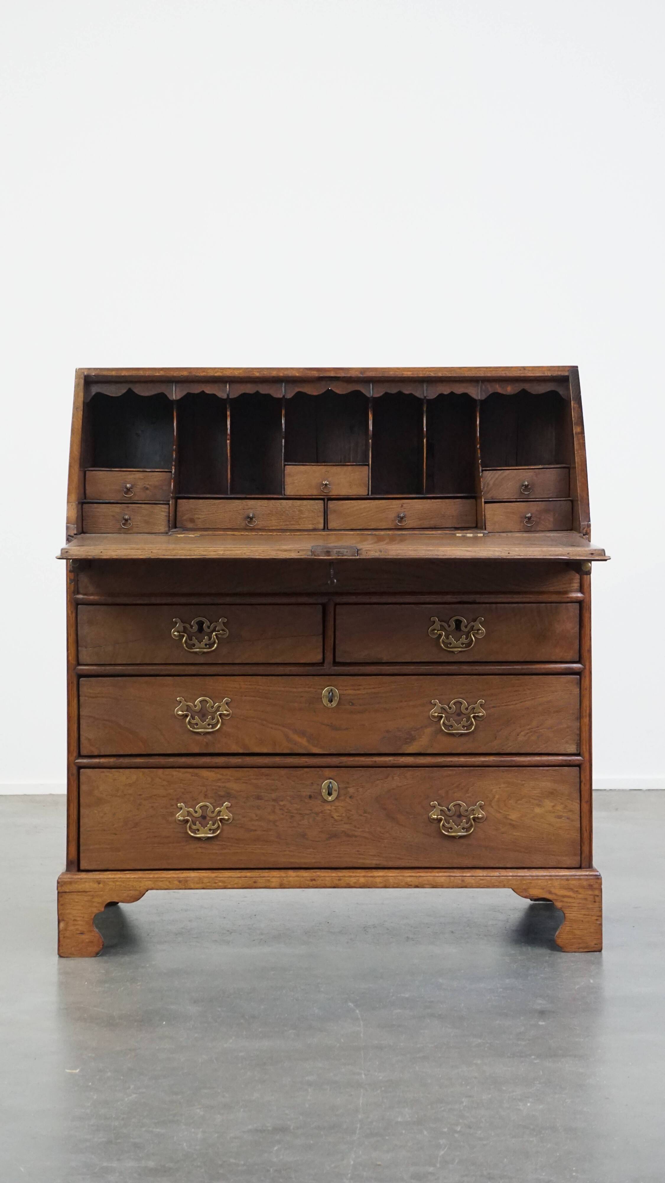 Antique English oak secretaire late 18th/early 19th century with stepped interior and working locks