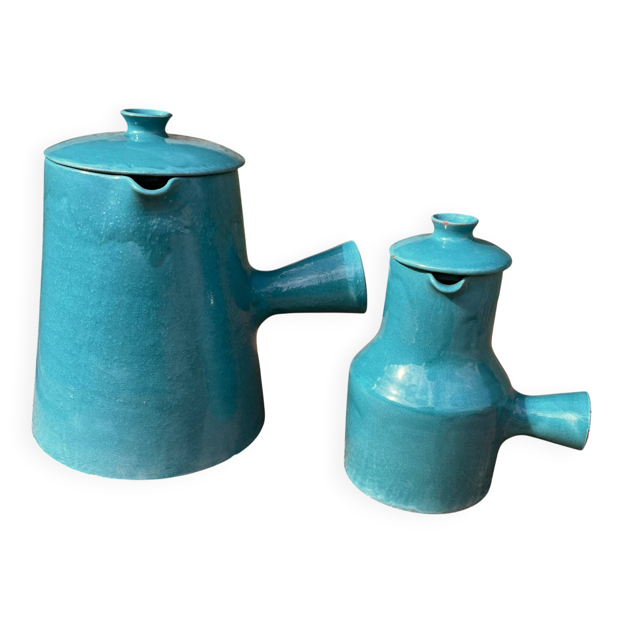 Lot de 2 pichets couverts bleu ciel de Charles Voltz 1960 Vallauris