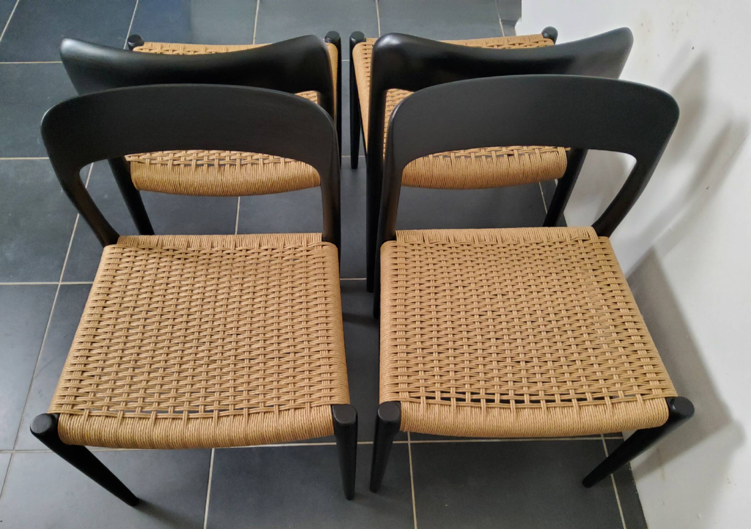 Niels Møller model 75 chair, black, Scandinavian, vintage 1960s.