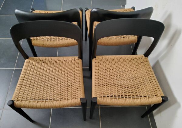 Chaise Niels Møller modèle 75 noir, scandinave, vintage années 1960
