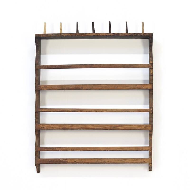 Antique Rustic Farmhouse Folk Art Kitchen Plate Rack / Schelves