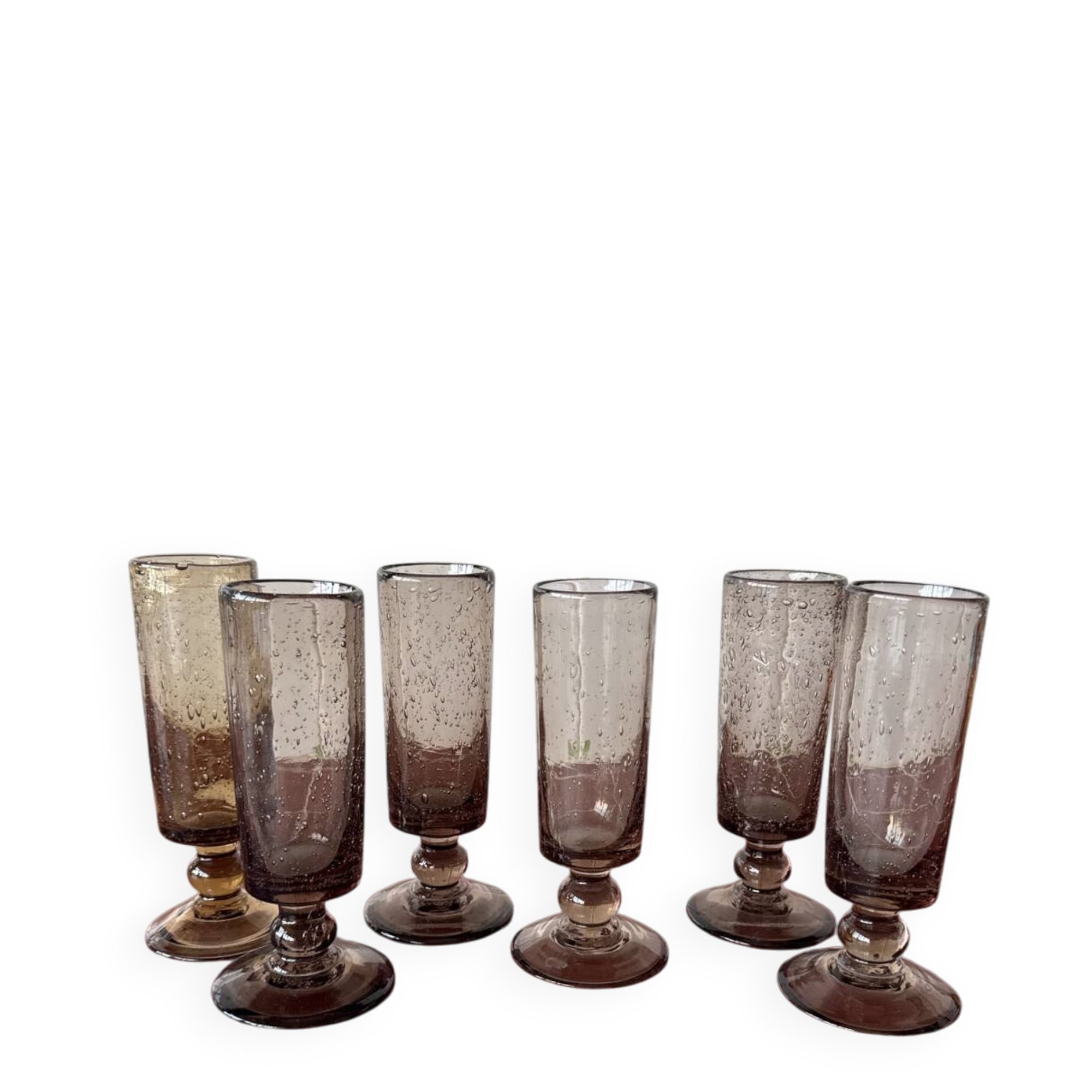 6 bubble glass champagne flutes from Biot – Smoky grey