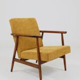 Vintage set of armchairs, golden yellow fabric, refurbished, 1970