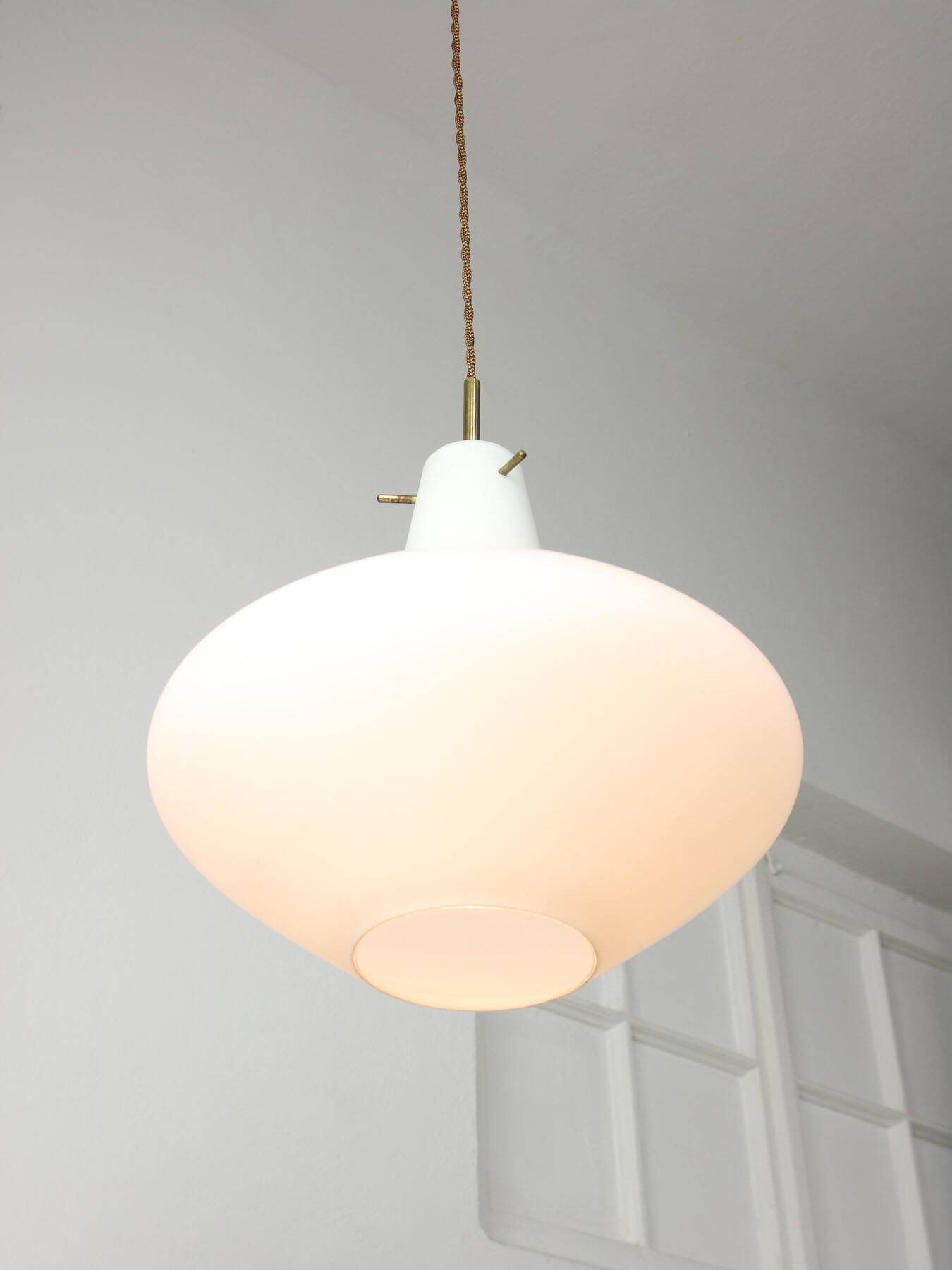Mid-Century Italian Brass and Opaline Glass Pendant Lamp