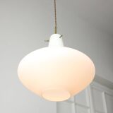 Mid-Century Italian Brass and Opaline Glass Pendant Lamp