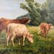 Table: oil on canvas - cows in the vicinity