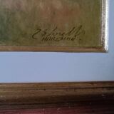 Peinture à l'huile paysage en carton maremme Bruno Loretti (Livourne 1940)