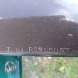 bronze sculpture athlete bending an iron bar by Jean de Roncourt on an art deco marble base