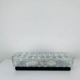 Rectangular wall lamp in molded glass and black metal from the 60s
