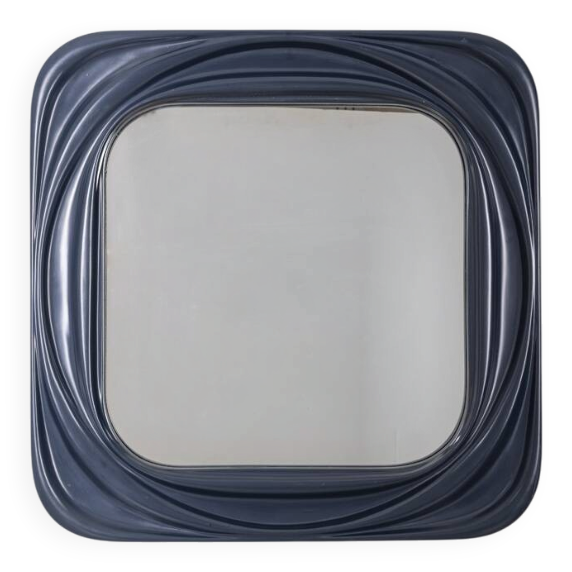 Vintage 1970s square wall mirror in blue plastic, Italian design