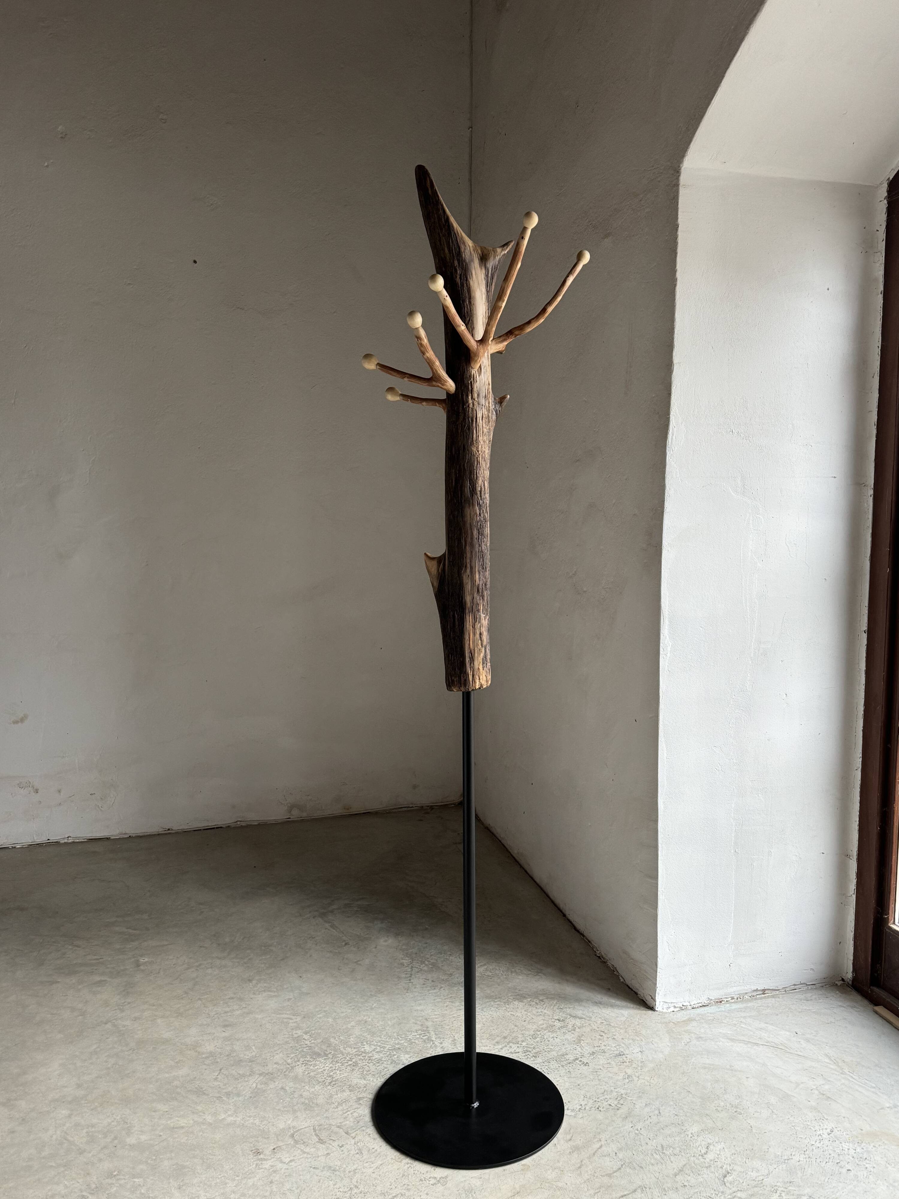 Standing Coat Rack with Hazel Branch Hooks