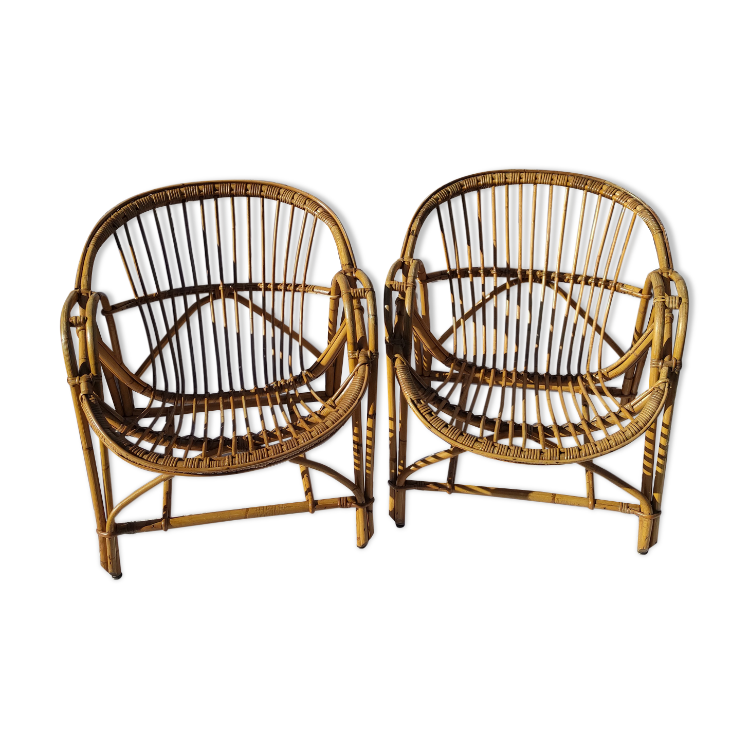 Pair of vintage rattan armchairs