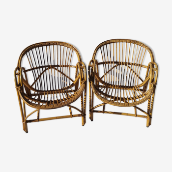 Pair of vintage rattan armchairs