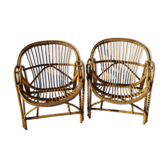 Pair of vintage rattan armchairs