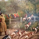 Oil Painting Panel Wood Gilded Hunting English Dog 19th Century