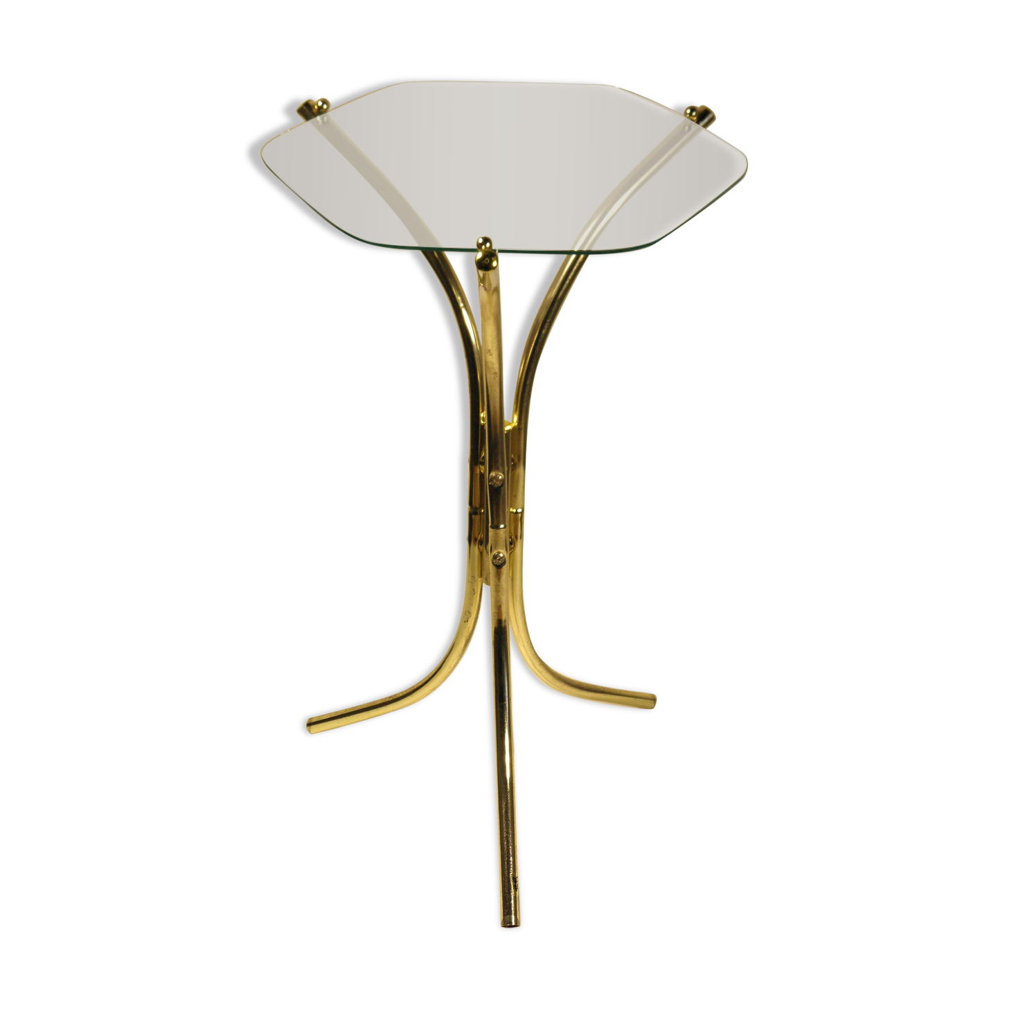 Tripod stand in gold metal and glass