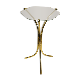 Tripod stand in gold metal and glass