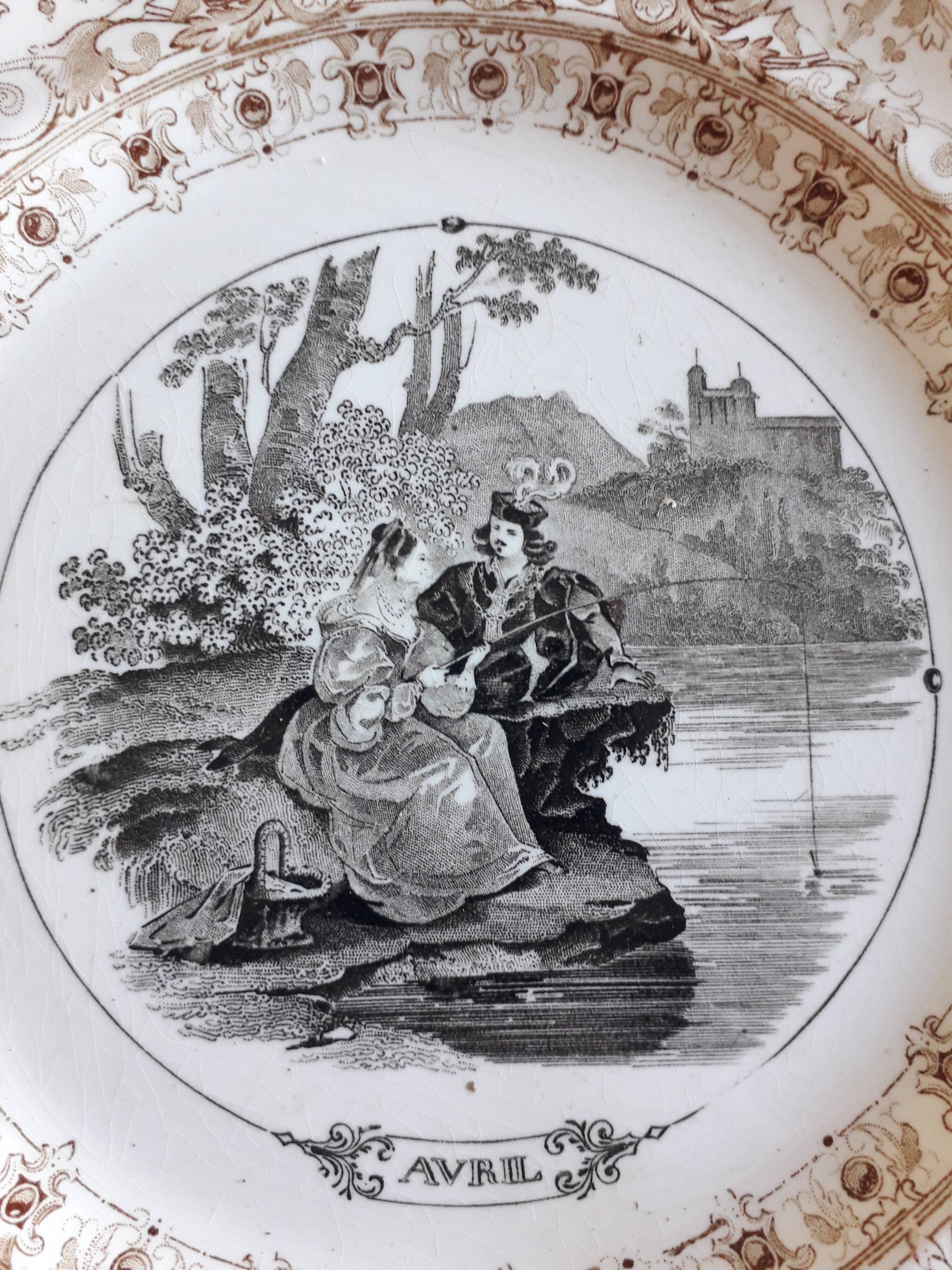 Set of 12 plates in Sarreguemines earthenware - decoration 12 months of the year