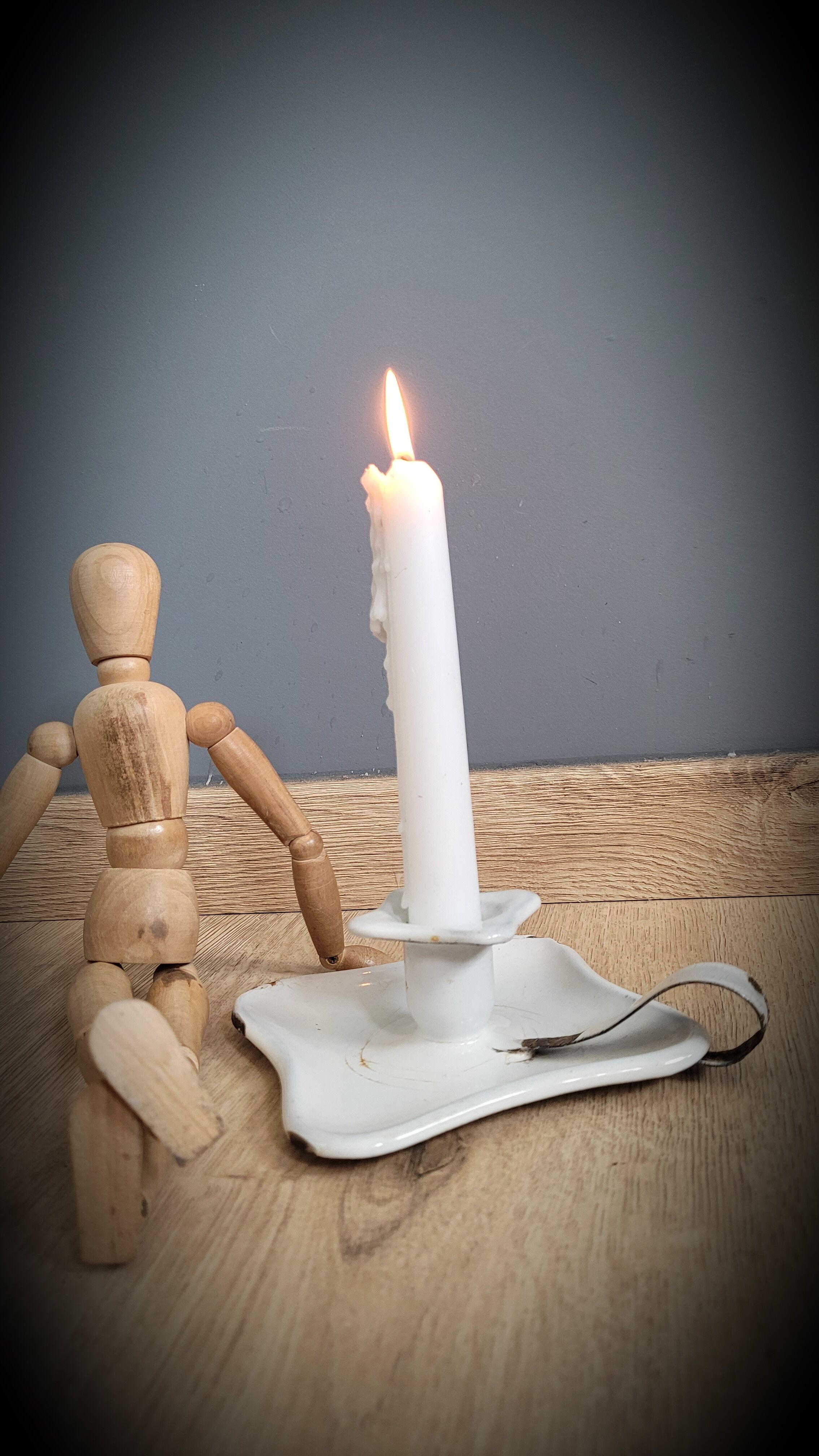 Square white enamel candle holder