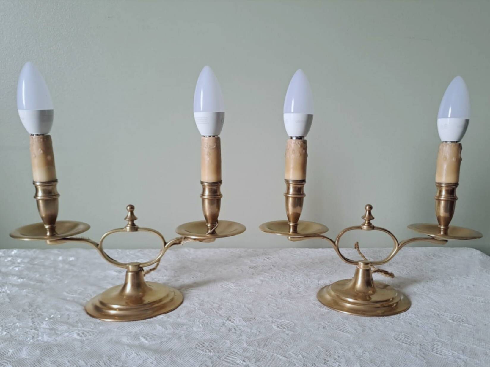 Pair of English gilt bronze "Peerage" lamps