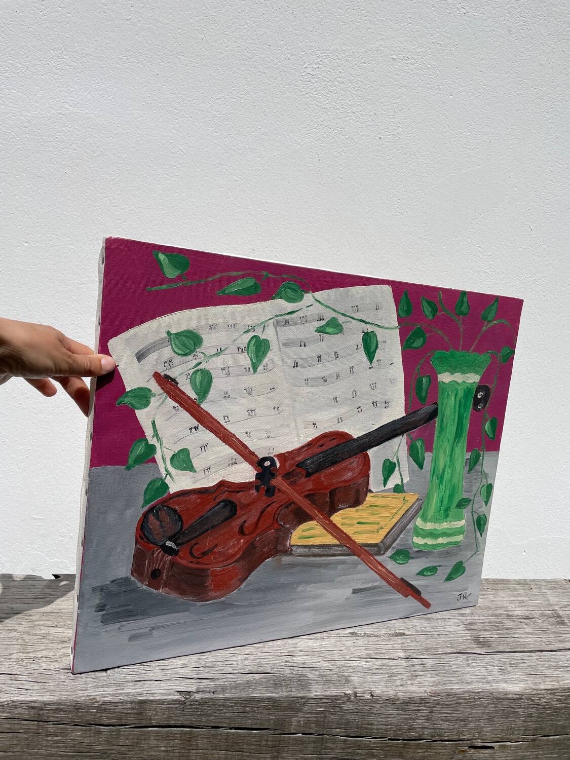 Still life with vase and violin