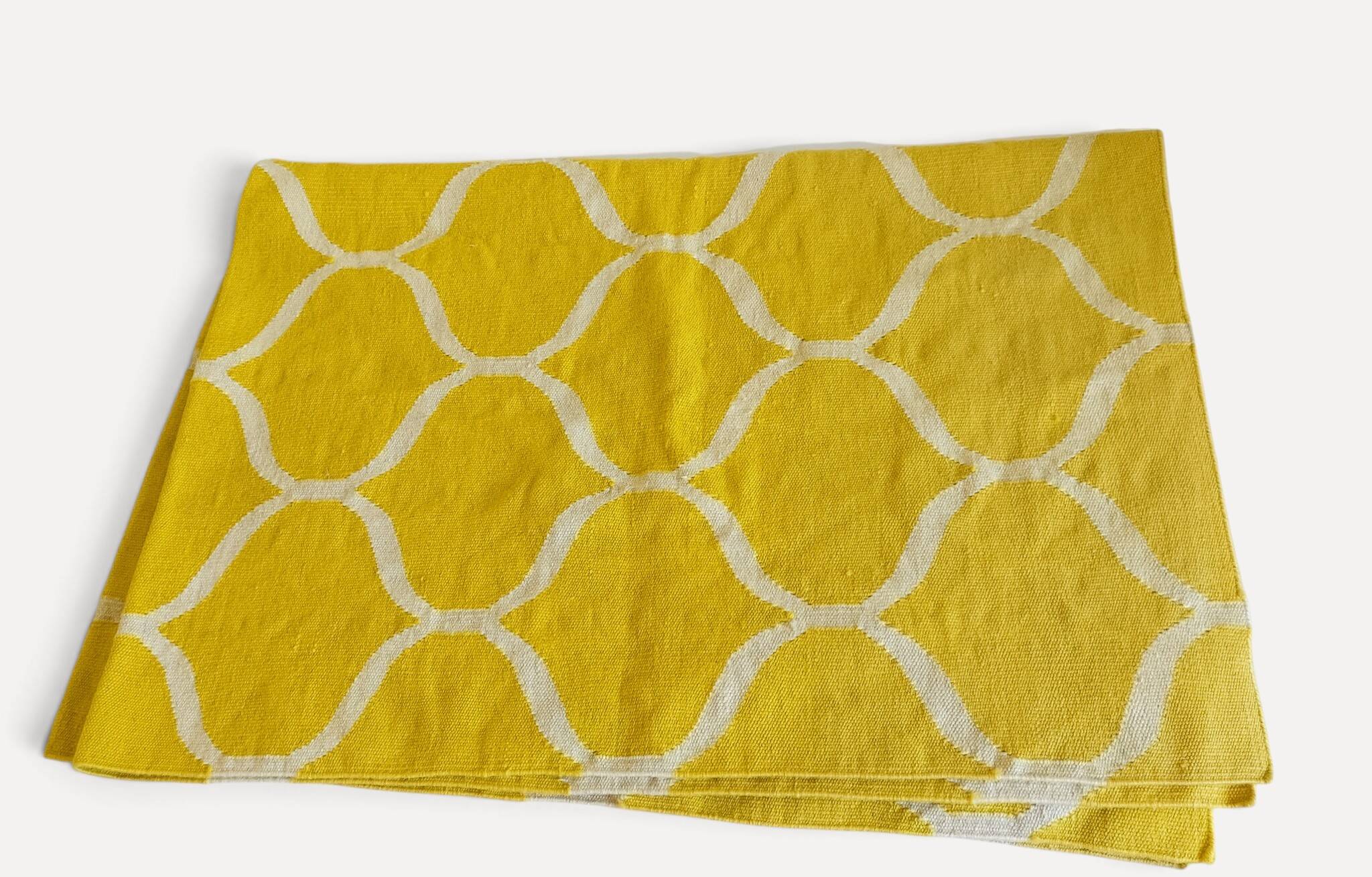 Vintage Moroccan Hand Loomed Yellow and Ivory Wool Rug, Late 20th Century