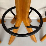 Set of 4 solid elm wood bar stools, vintage 70s design