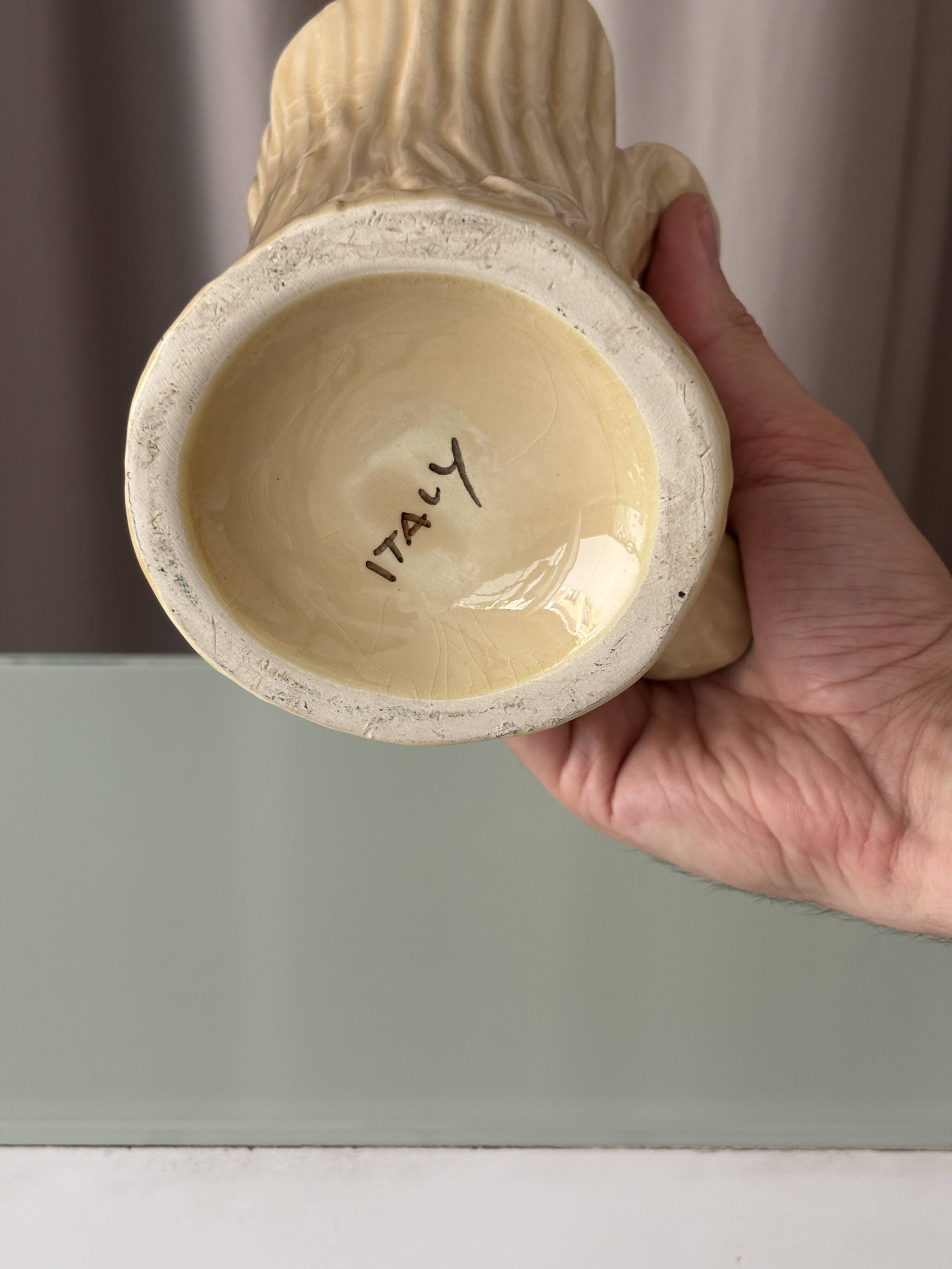 Vintage Italian Ceramic Tree Stump Vase – Bark Texture – Made in Italy
