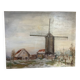 Painting winter landscape with a mill oil on canvas signed