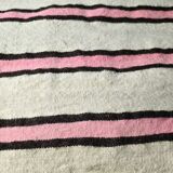 Vintage Berber blanket in neon pink, black and cream striped wool