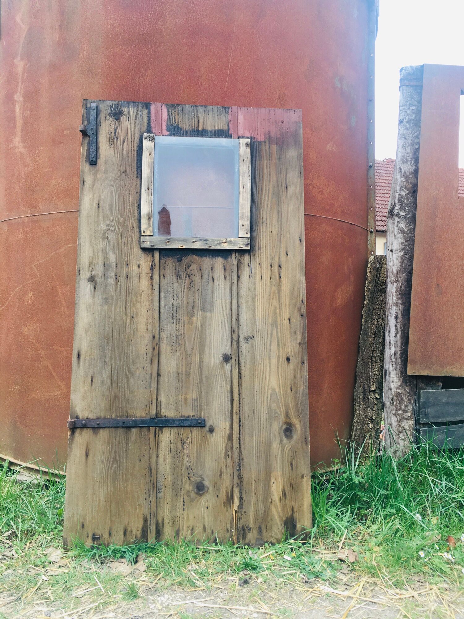 Old wooden door fir look barnwood with window 1800s