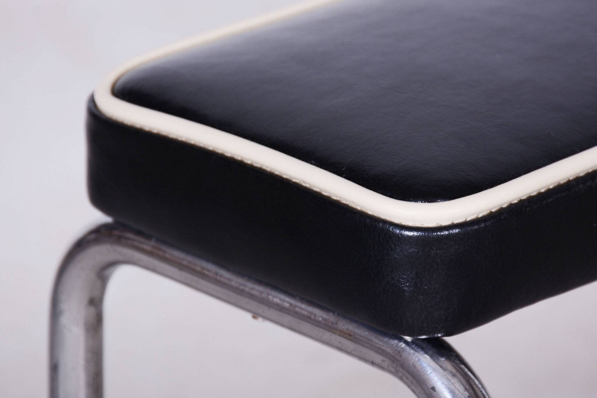 Restored Bauhaus Stool, High Quality Italian Leather, Chrome, Czechia, 1930s