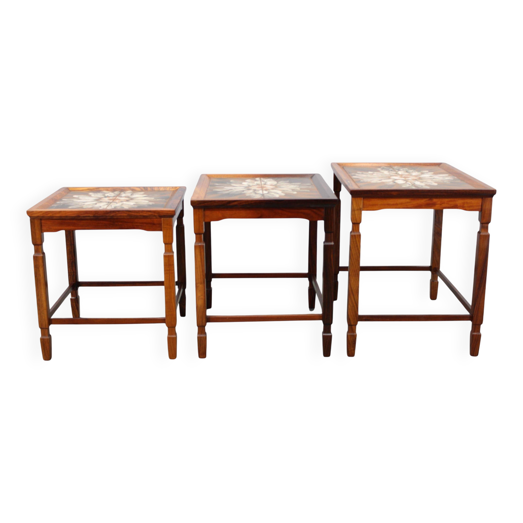 1960s Danish mid-century nesting tables with tile tops