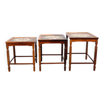 1960s Danish mid-century nesting tables with tile tops